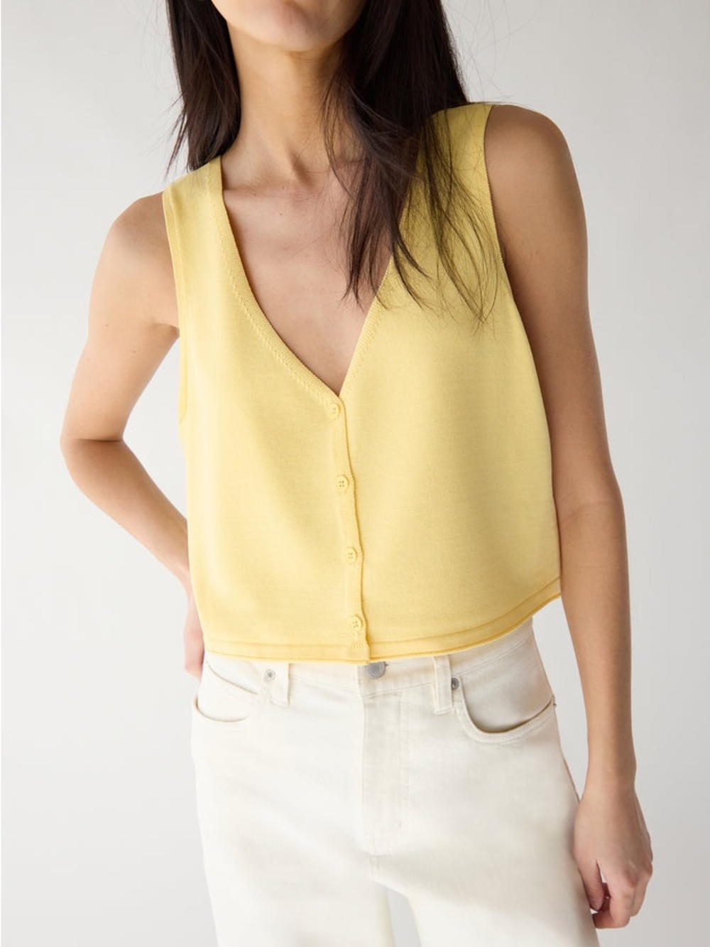 OAK + FORT NWT Sleeveless Button Front Tank Golden Haze Medium Womens